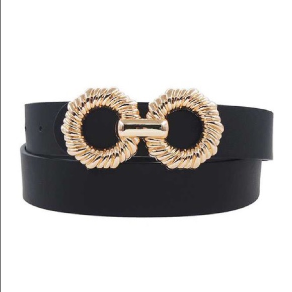 RIBBED LOOPED DOUBLE CIRCLE BUCKLE BELT - Picture 2 of 2